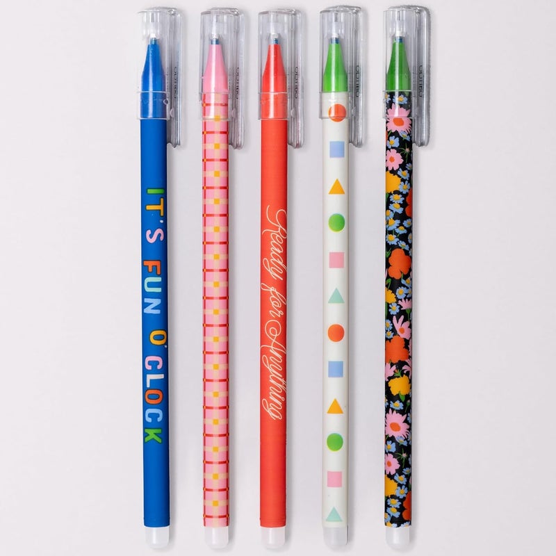 Bando Erasable Pens with Caps and Clips, Cute Black Ink Pen with Eraser for Journaling/Work, Set of 5 Eraser Pens, Assorted - Image 2